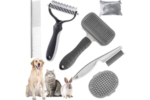 KUEIOX Dog Brush for Shedding,6 PCS in One Pet Slicker Hair Brush Kit Organizer Bag - Dog Cat Grooming Deshedding Undercoat Rake Brush Comb for All Small Large Dogs Cats Grey