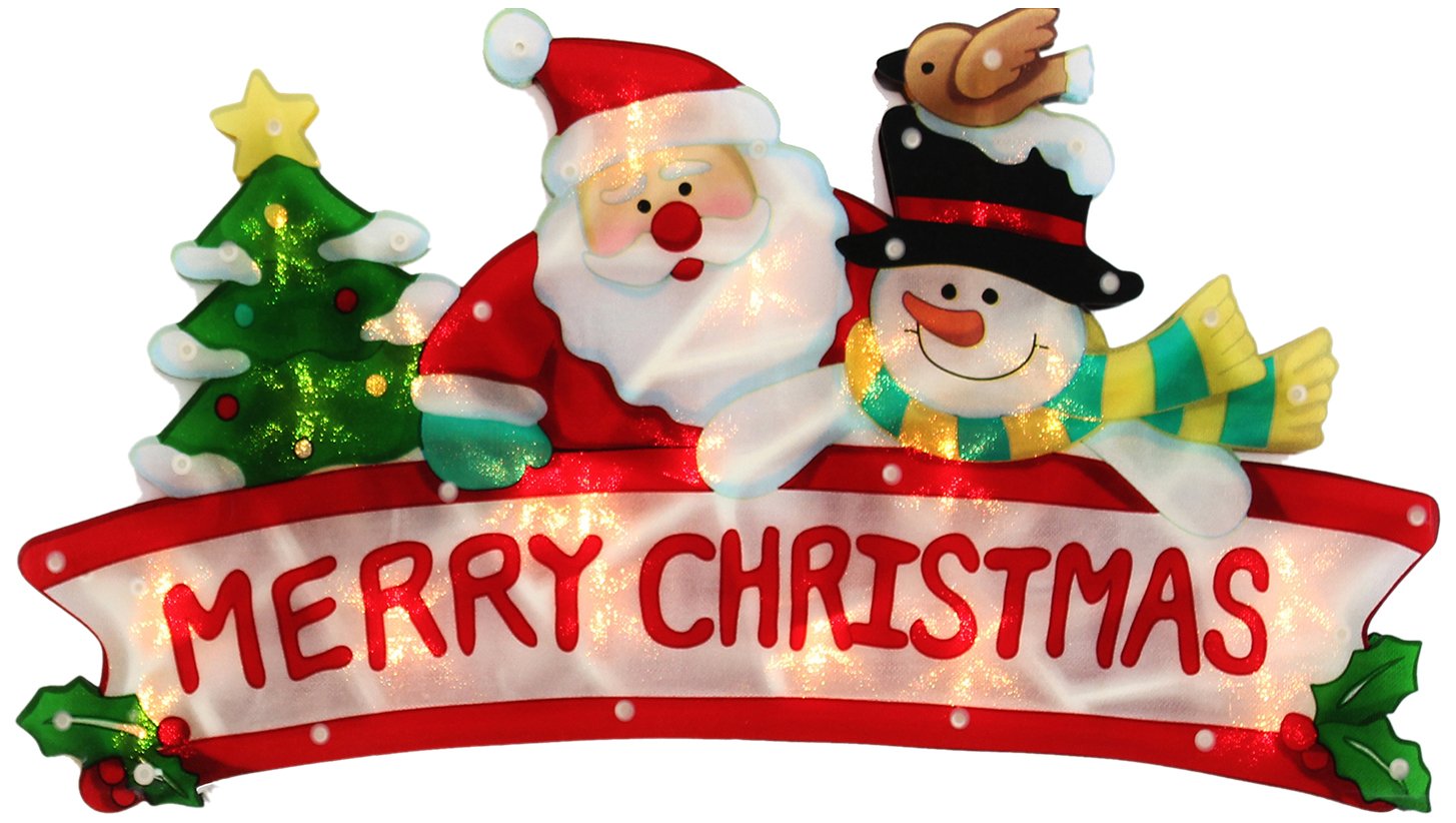 WeRChristmas Pre-Lit 45 cm Merry Santa Snowman Merry Christmas Double Sided Window Silhouette Decoration