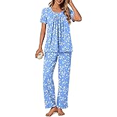 POPYOUNG Womens Pajama Sets Summer Ladies Pjs 2 Piece Loungewear with Comfy and Pockets Lightweight Sleepwear
