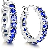 Moissanite/Sapphire/Ruby/Emerald Novelty Setting Earrings 20mm Small Chunky Hoops for Women, Solid 925 Sterling Silver with Gold Plated, Hypoallergenic Huggie Earrings, Anniversary Birthday Valentines Jewelry