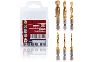 HIDOTOL Titanium Combination Drill and Tap Bits Set, 6 PC Metric Screw Taps, 3-in-1 Bit Tool for Drilling, Tapping and Countersinking