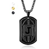 Easter Basket Stuffers - Football Initial Necklace for Men Boys Kids Teen Dog Tag Stainless Steel Black Letter Pendant Sport Football Athletes Jewelry Christmas Birthday Gifts for Him Kids Boys Men Teens Boyfriend Husband Dad