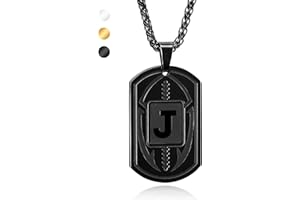 Stocking Stuffers-Fervia Football Initial Necklace for Men Boys Kids Teen Dog Tag Stainless Steel Black Letter Pendant Sport Football Athletes Jewelry Christmas Birthday Gifts for Him Kids Boys Men Teens Boyfriend Husband Dad