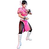 Micotaku Street Fighter Officially Licensed Women's Deluxe Classic Chun Li Pink Cosplay Costume Golden Embroidery