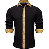 Barry.Wang Mens Business Shirts Long Sleeve Button Down Formal Shirt Collar Cuff Contrast Casual Dress Shirt Party Disco