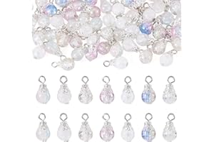 63Pcs Transparent Crackle Glass Pendants 17mm Round Dangle Charms with Silver Iron Findings for DIY Necklace Bracelet Earring
