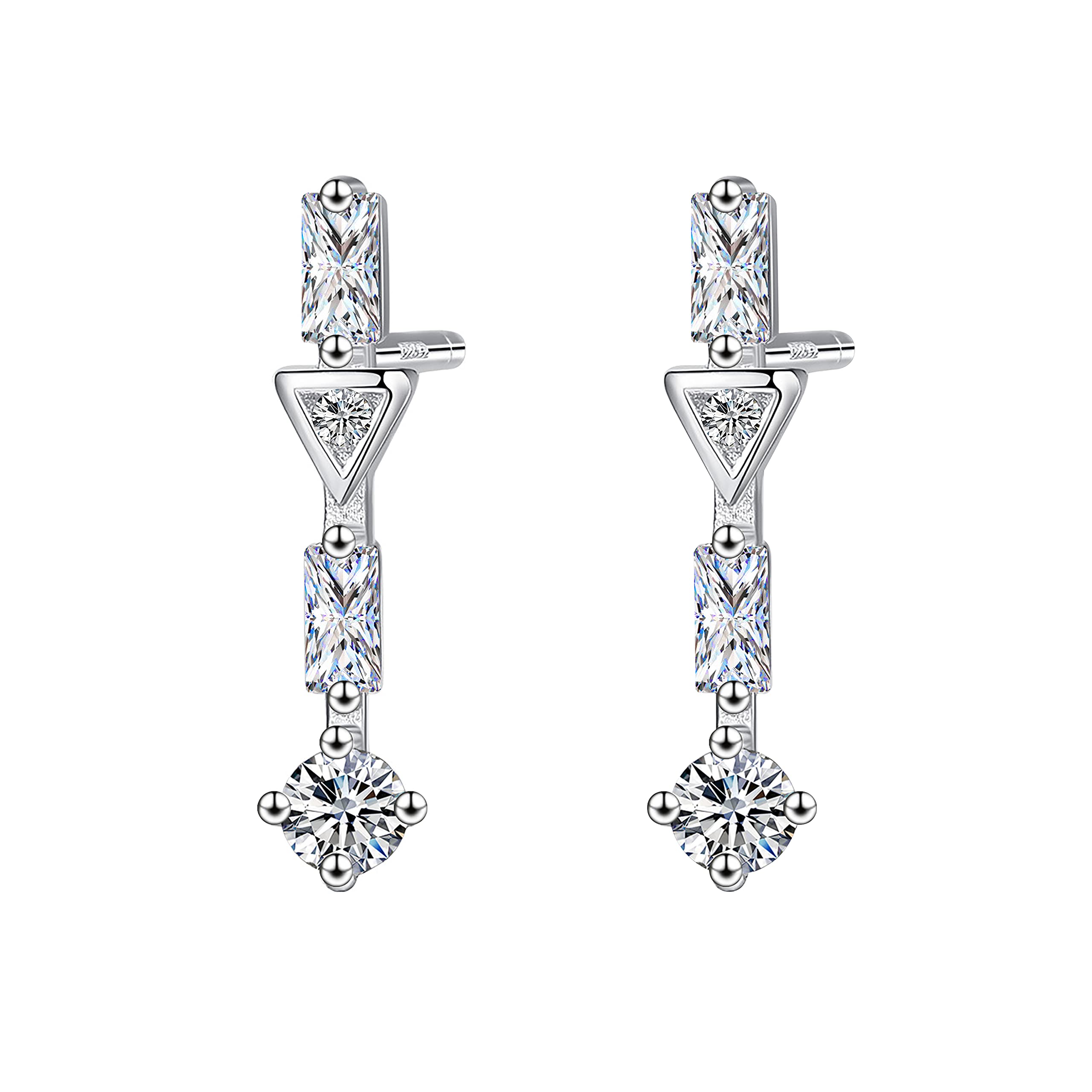 KristLand S925 Sterling Silver Ear Pin Women Studs Earrings with Cubic Zirconia Jewelry Birthday Gift for Girls