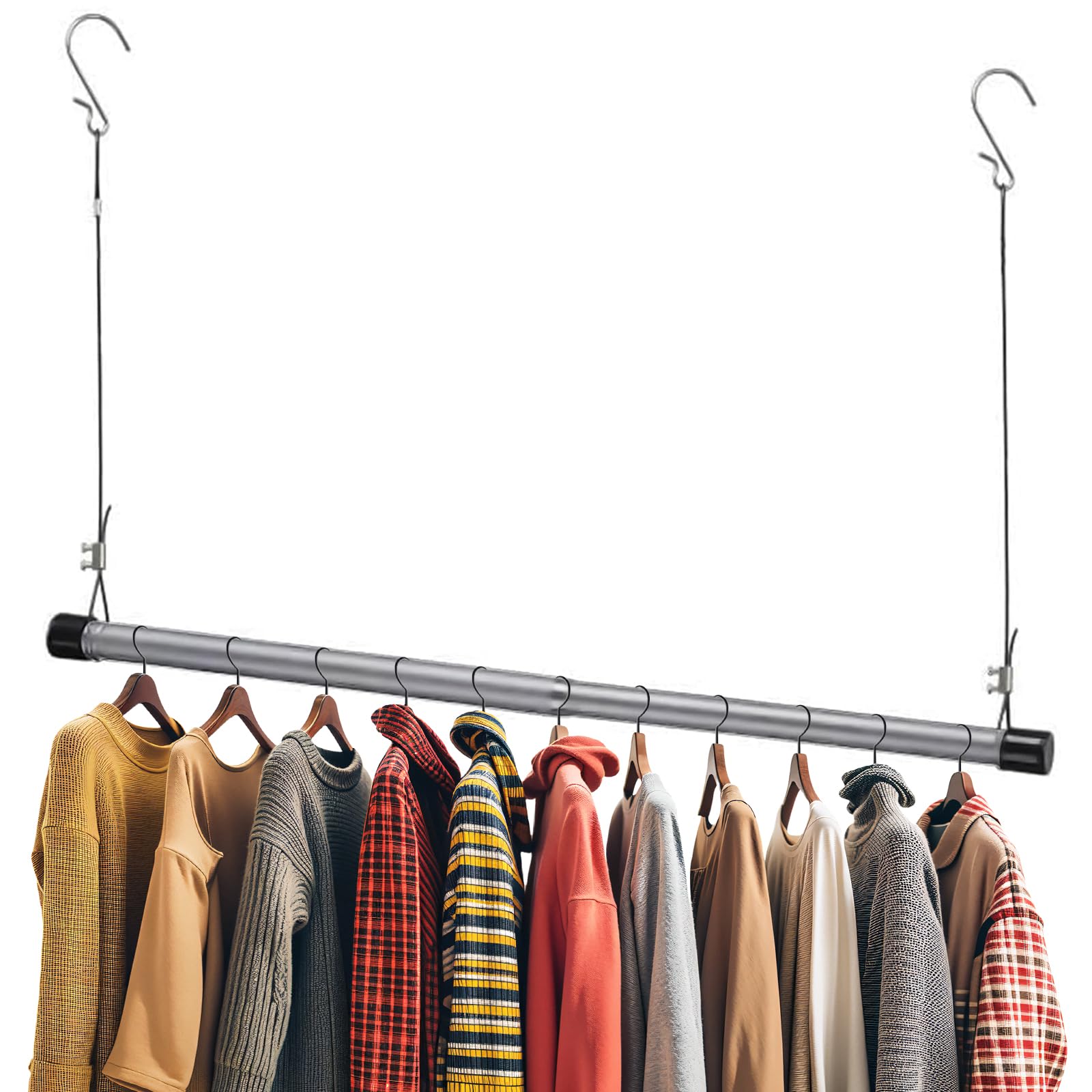 Stainless Steel Wardrobe Rail, 38-127 cm, Telescopic, Adjustable Hanging Clamping
