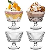 wangsdjy 9oz Glass Dessert Bowls, Vintage Dessert Bowls & Cups - Thickened Sundae Cups Lead-Free, for Ice Cream, Fruit, Pudding,small snacks, Yogurt, and Appetizers (4)