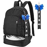 Hosuly Cheerleading Backpack with Shoe Compartment, Blue, Basic | Cheer Bag with Bow Keychain &amp; Pin Me Ribbon, Lightweight Waterproof Cheerleading Gifts for Cheerleaders, Sports Bag