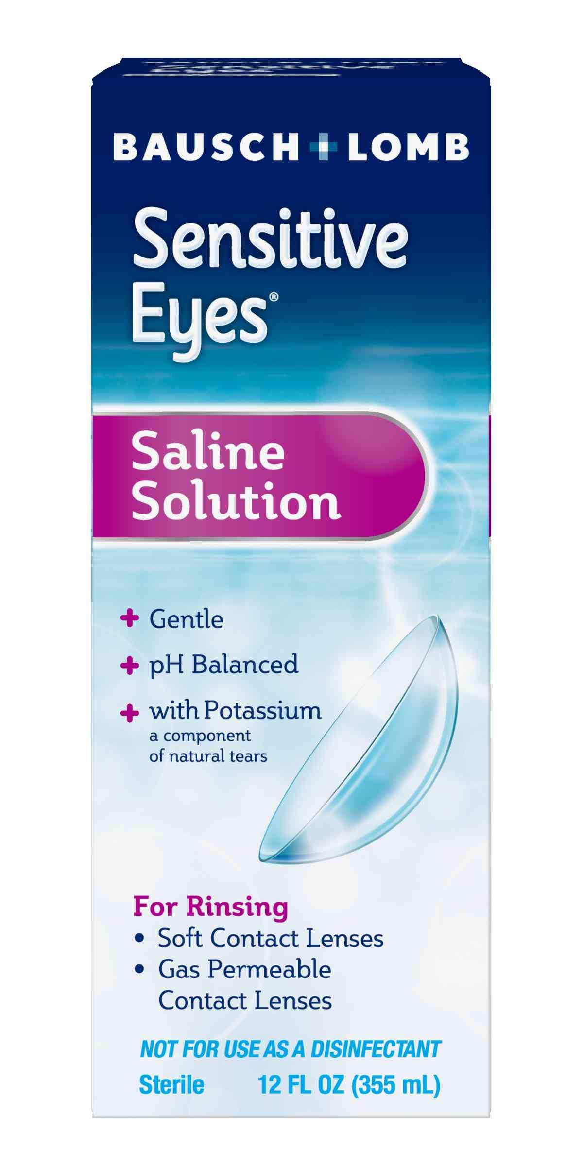 Photo 1 of Sensitive Eyes Saline Solution from Bausch & Lomb, for Soft Contact & Gas Permeable Lenses, Saline Solution with Potassium, 12 Fl Oz (355 mL)