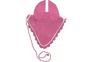 Equitem Crocheted Fly Hood Horse Ear Bonnet with Silver Metallic Piping Trim Pony Size (Light Pink)