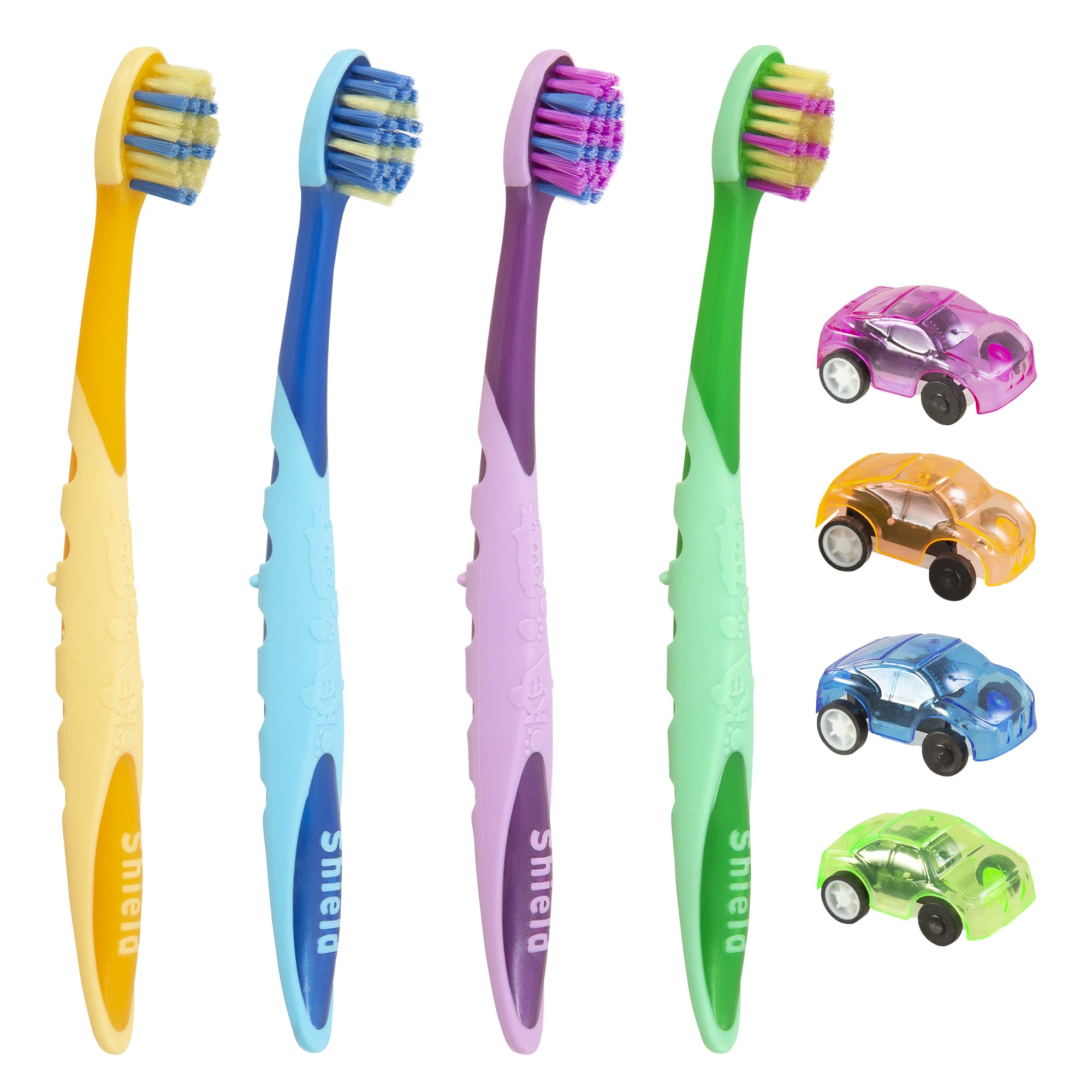 Shield Care Hippo Kids Toothbrush – Super Soft Bristles with Versatile Grip & Fun Design, 4-Pack (Assorted Colours)