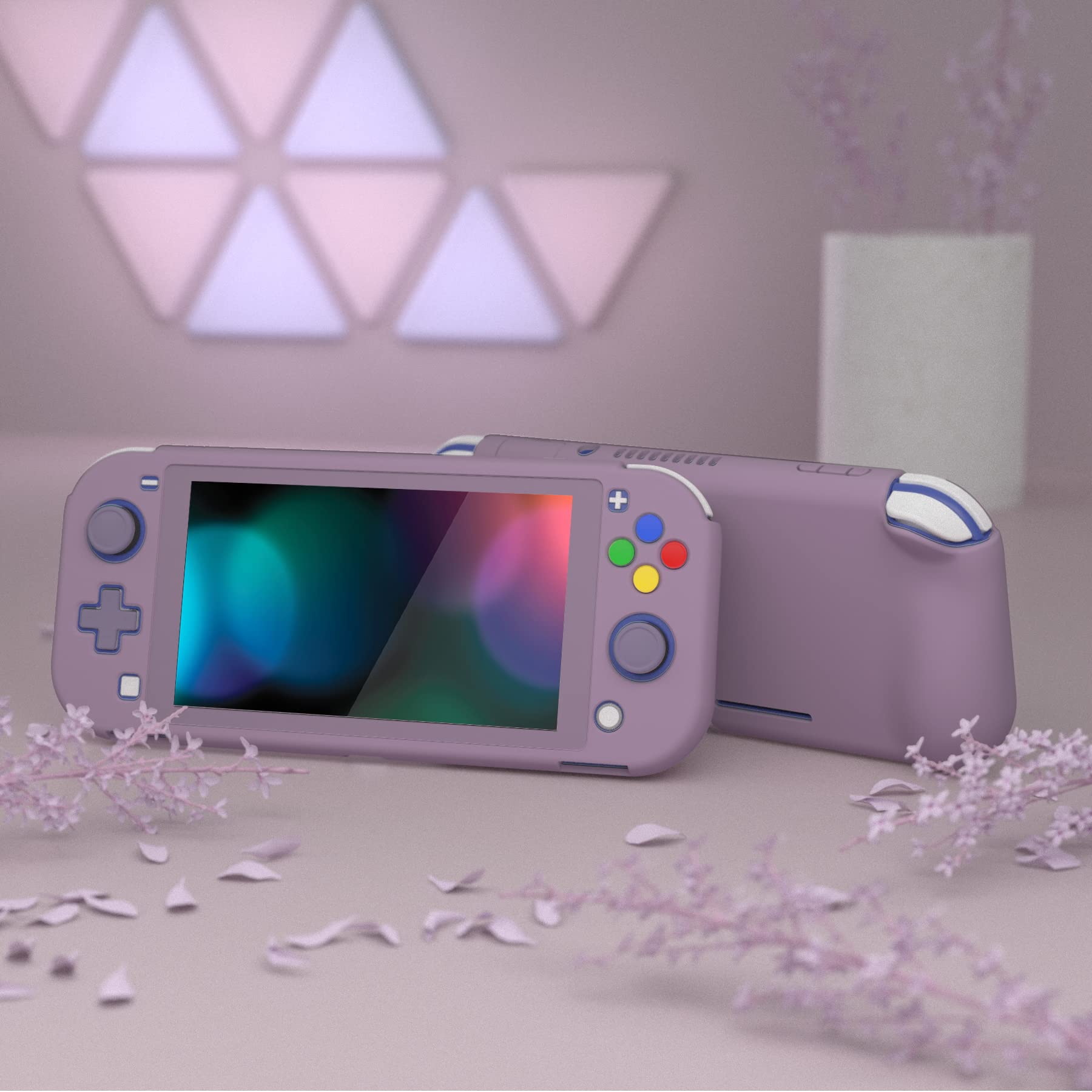 PlayVital ZealProtect Protective Case for Nintendo Switch Lite, Hard Shell Ergonomic Grip Cover for Nintendo Switch Lite w/Screen Protector & Thumb Grip Caps & Button Caps - Dark Grayish Violet