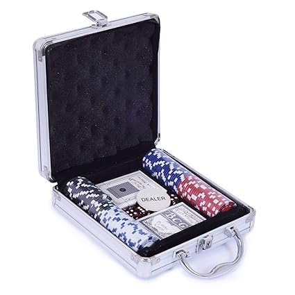 Homesoul Casino Style Poker Chips Set with a Aluminum Finish Case, 2 Decks of Cards, 5 dice, 1 Dealer Button (Classic Multiplayer Game) (200 Pieces)
