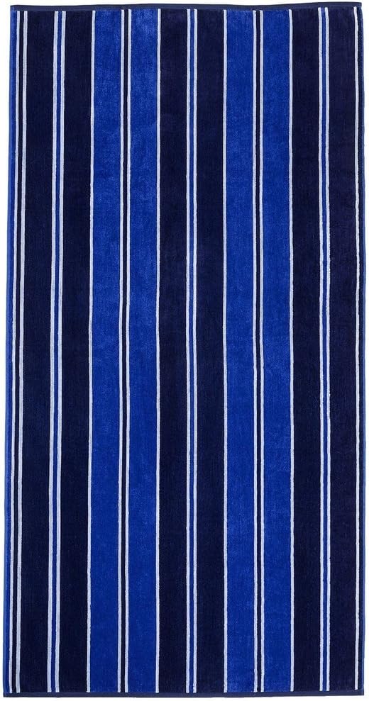 Superior Luxurious 100% Cotton Beach Towels, Oversized 34" x 64", Soft Velour Cotton and Absorbent Cotton Terry, Thick and Plush Striped Beach Towels - Aqua Stripes