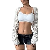 Verdusa Crochet Cropped Shrugs For Women Y2K Lightweight Cardigan Bolero Shrug Hollow Out Knit Top