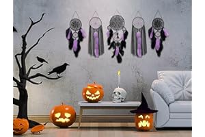 DJSYLIFE 5 Pack Black Purple Dream Catchers Wall Decor Moon and Sun Feather Handmade Traditional Dreamcatchers Large Boho Macrame Wall Hanging Native American Decor for Bedroom Adult Halloween Decorations