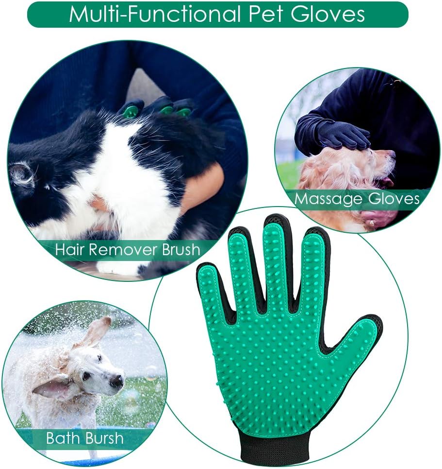 2020 New Version Pet Grooming Brush, Enhance Pet Grooming Glove with 255 Tips, Deshedding Glove for Dog and Cat, 1 Pair Left & Right Gentle De-Shedding Glove Brush