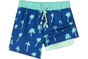 SURF CUZ Boys Swim Trunks with Boxer Brief Liner Toddler Boy Stretch Swimsuit Shorts Quick Dry Swimming Trunks Bathing Suit