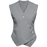 Cicy Bell Womens Waistcoat Vest Sleeveless Blazers V Neck Button Up Asymmetrical Hem Work Office Suit Vests