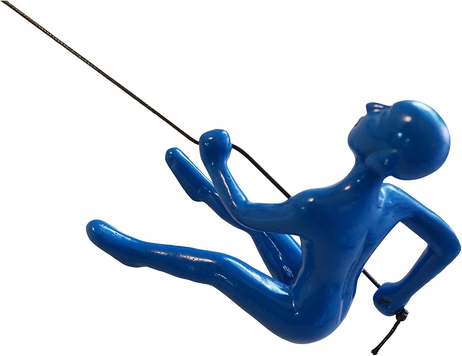 Climbing Man 3D Hanging Wall Art Sculpture Durable Polyresin, 30" Leathered Rope and Hanging Hardware Included Blue Color By Eladitems