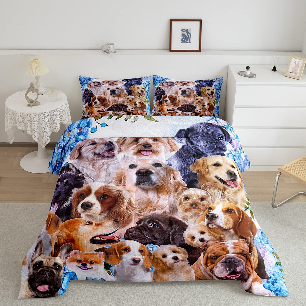 Dog Kids Cute Cartoon Dogs Duvet for Boys Girls Pet Puppy Animal Design Duvet Insert Lovely Pug Bulldog Collage Pattern Quilt Set Single Size — image 1