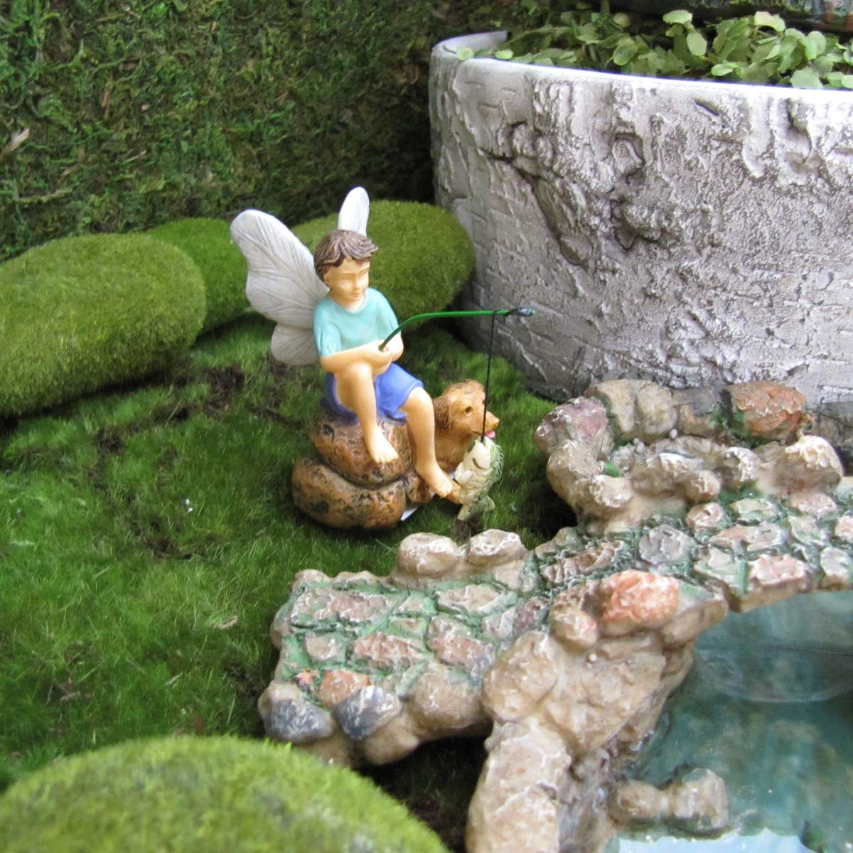 TG,LLC Treasure Gurus Miniature Fairy Boy Fishing with Dog Garden Ornament Dollhouse Decor Accessory - Image 3