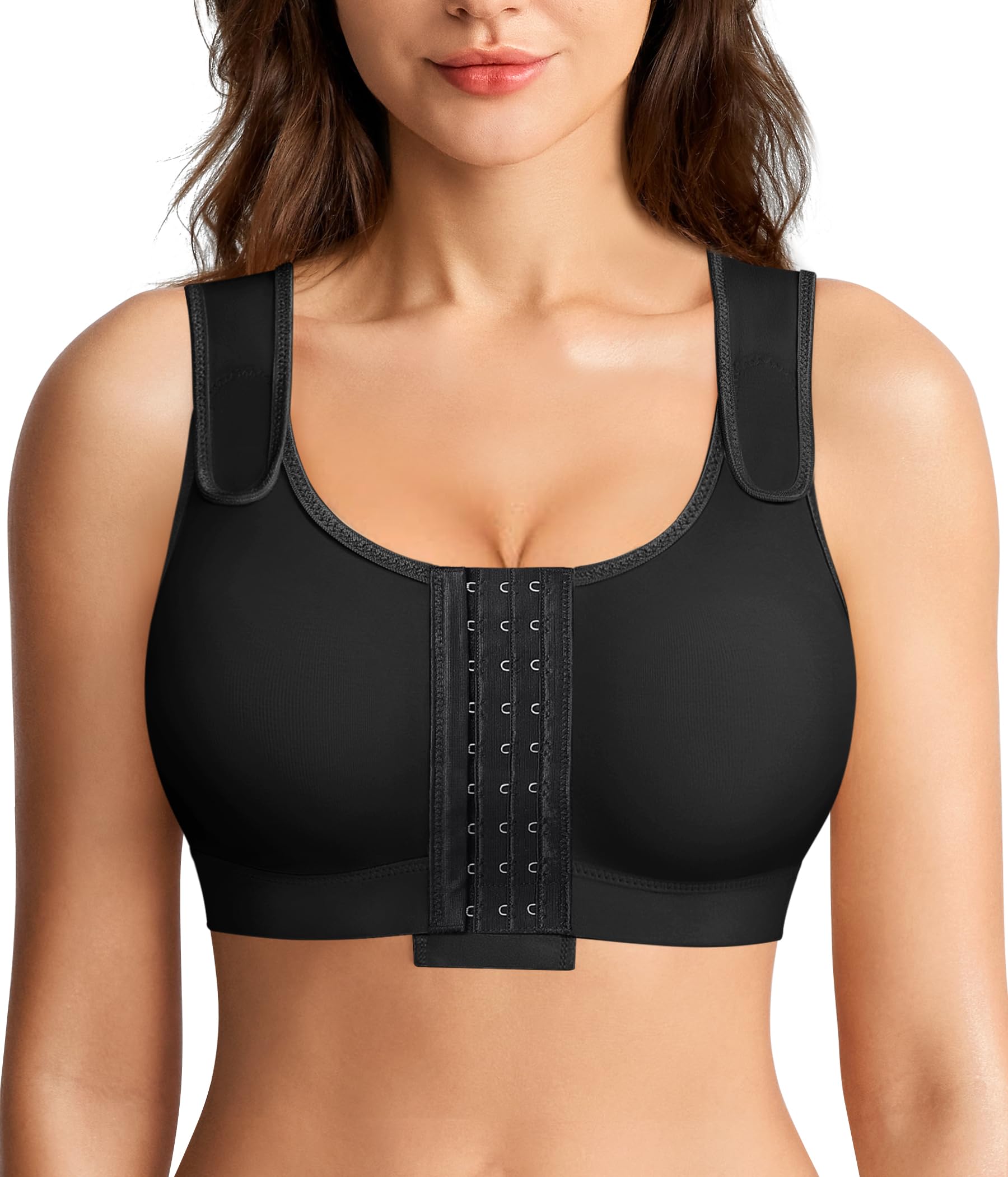 Photo 1 of Post Surgery Compression Bras for Women Front Closure Bra with Adjustable Straps (Black, XXL)