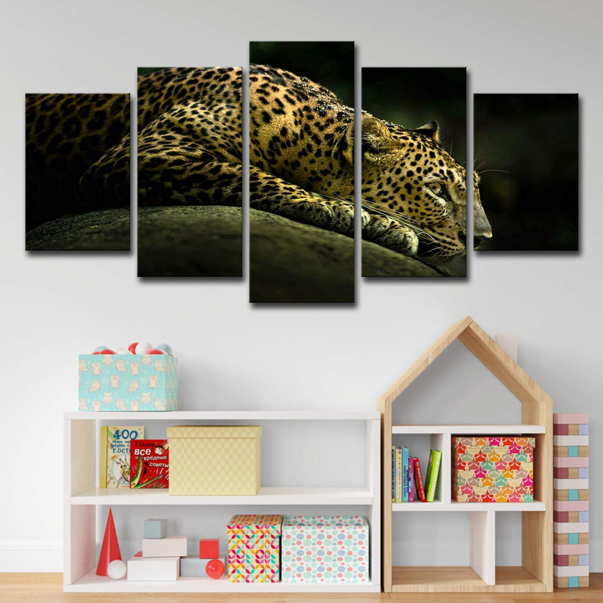 5 pieces canva leopard hunting rock