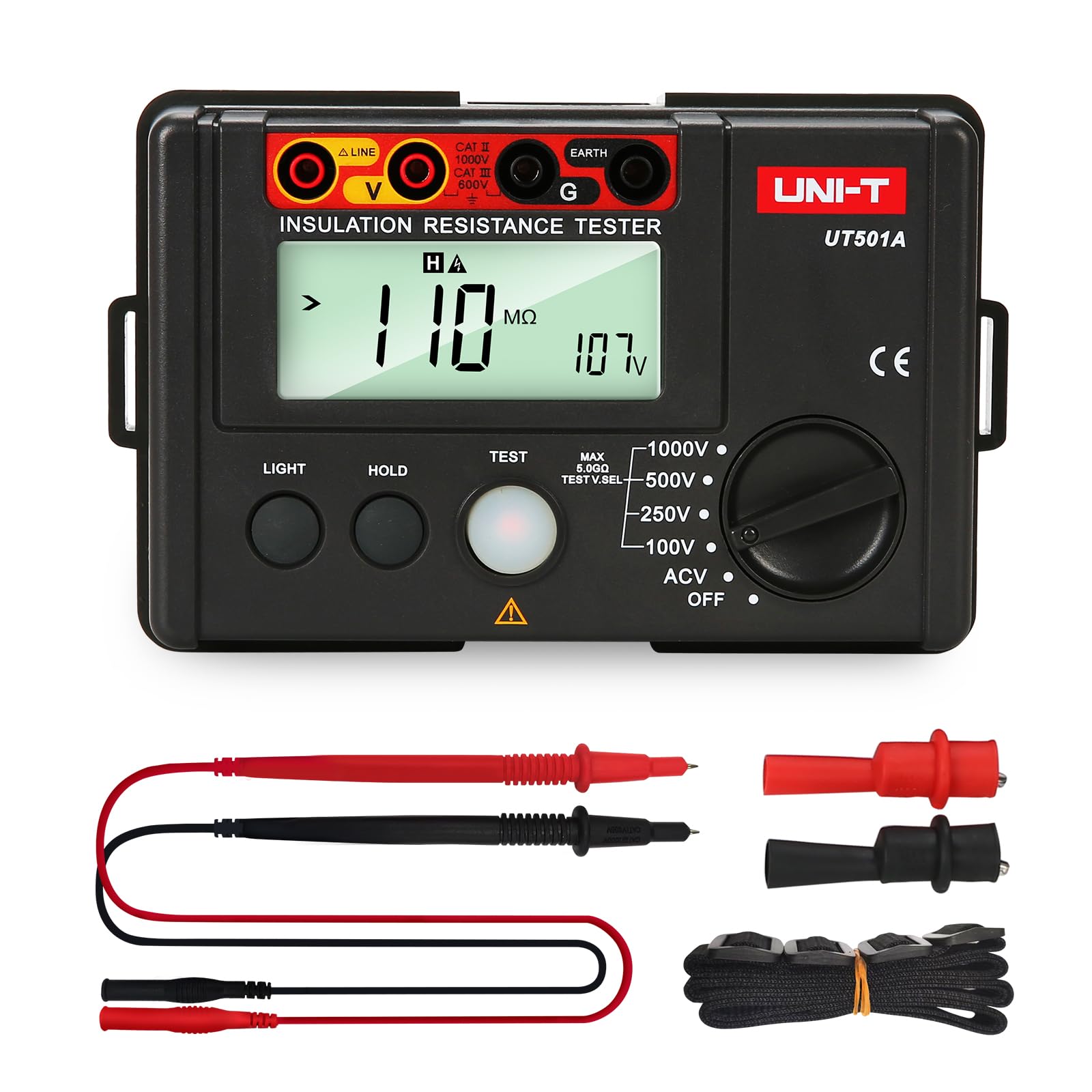Photo 1 of UNI-T Digital Megohmmeter UT501A Insulation Resistance Tester Multimeter, Electrician Megohm Meter, 125V/250V/500V/1000V Test Voltage, 0.01~200? Low Resistance Testing, 2000 Counts Auto Ranging