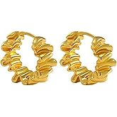 Chunky Hoop Earrings for Women Trendy 14k Gold Plated Irregular Hoop Earrings Twisted Hoop Earrings Lightweight Geometric Statement Earrings Fashion Gold Jewelry Gift