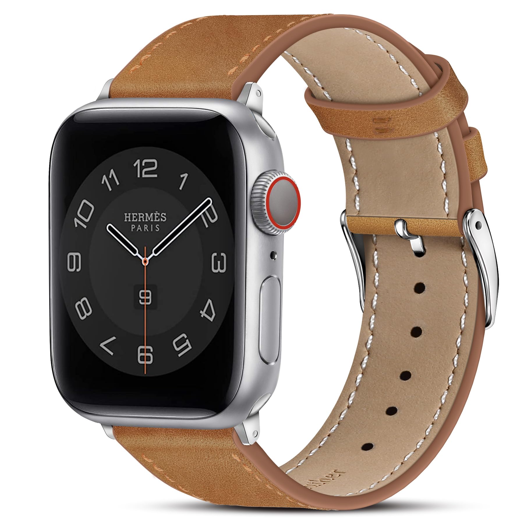 MARGE PLUS Compatible with Apple Watch Band Series SE 9 8 7 6 5 4 3 2 1 Ultra 49mm 45mm 41mm 44mm 40mm 42mm 38mm, Genuine Leather Replacement Band for iWatch, Leather Apple Watch Strap for Women & Men