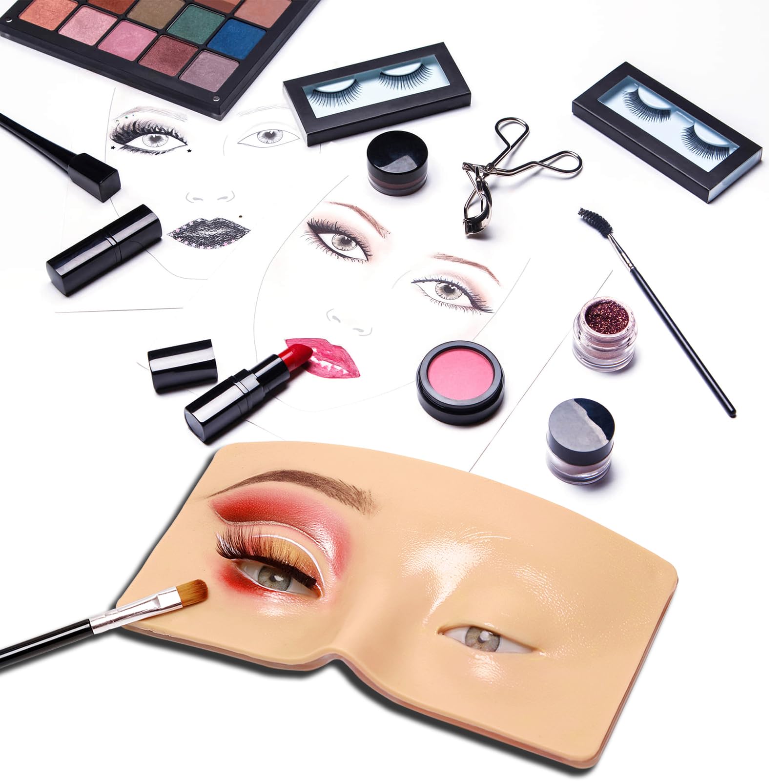 3D Eye Makeup Face Practice Board, Perfect Aid to Makeup Practicing Face Board, Reusable Silicone Face to Practice Makeup Mannequin for Beginners to Practice Eyesmakeup Kit (White)