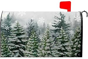FARG Winter Pine Trees Mailbox Covers Magnetic Christmas Green Forest Snowflakes Mailbox Cover Standard Size 21 x 18 Inch Winter Snow Holiday Mail Box Wraps for Farmhouse Garden Yard Decor