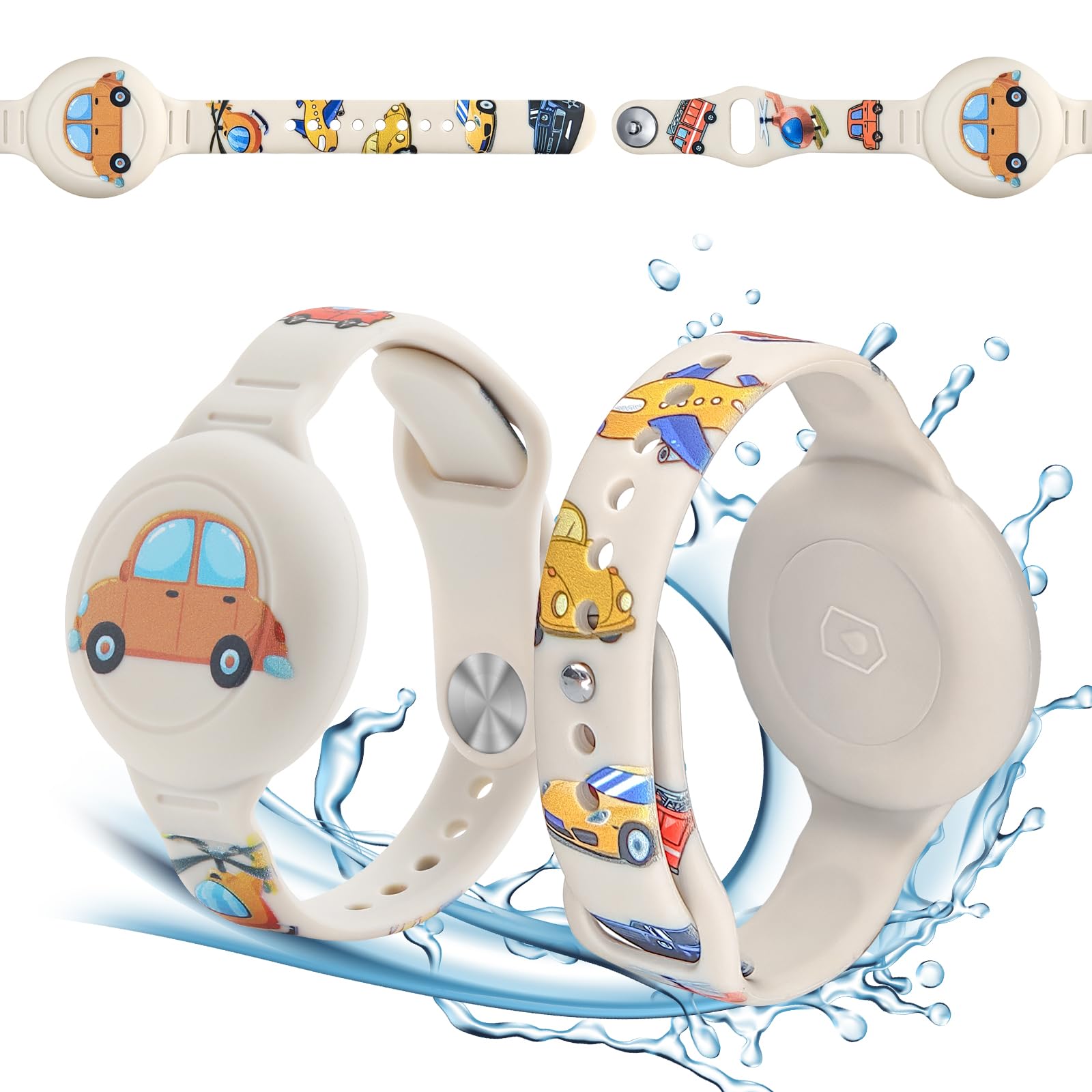 ZUOQIANG Bracelet for Kids Waterproof,Waterproof Cute Cartoon Holder for Kids with Full Coverage Design, Soft Silicone Wristband Case Cover(Car Patterns)