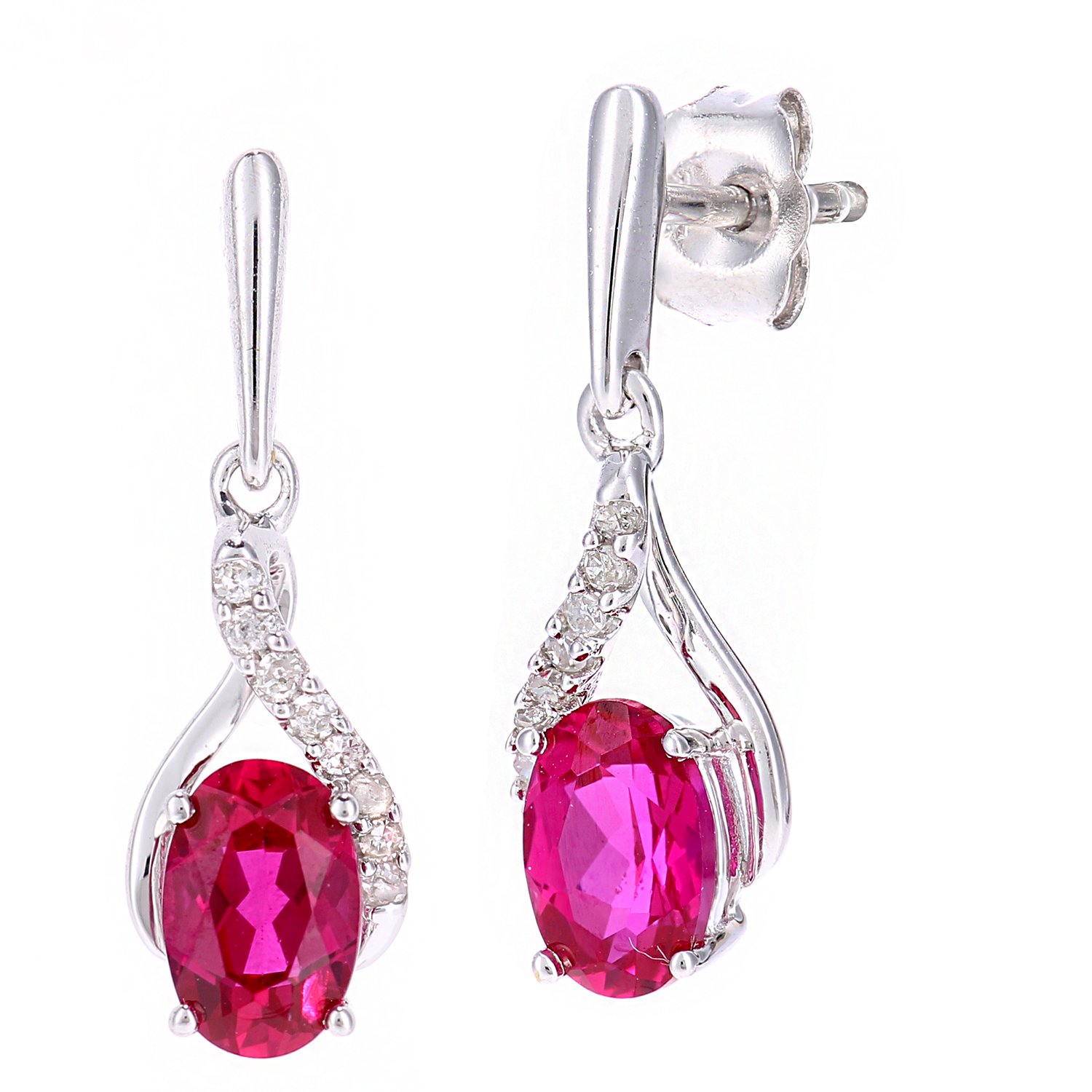 Naava 9ct White Gold Oval Ruby and Diamond Twist Drop Earrings of 46cm