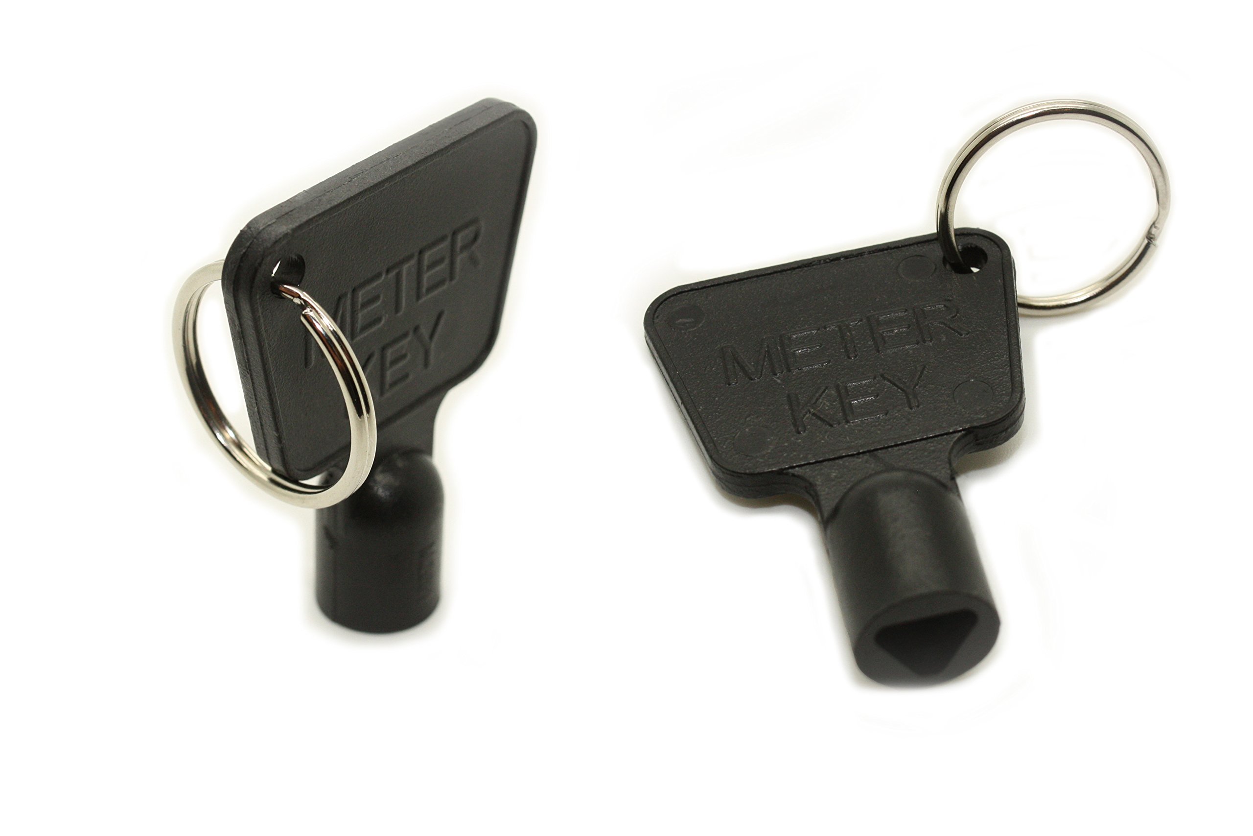 Triangular Gas Electric Utility Meter Box Key with Ring Black Plastic Pack of 2