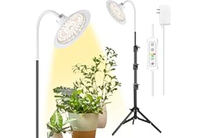 yadoker Halo Grow Light, Full Spectrum LED Floor Plant Light for Indoor Plants, Grow Lamp with 8H/12H/16H Timer, 10-Level Brightness, Height Adjustable, Flexible Gooseneck,Ideal for Tall Plants