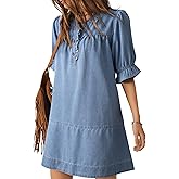 Dokotoo Women's Denim Dress 2026 Babydoll Dress Casual Ruffle Short Sleeve Button Jean Dresses