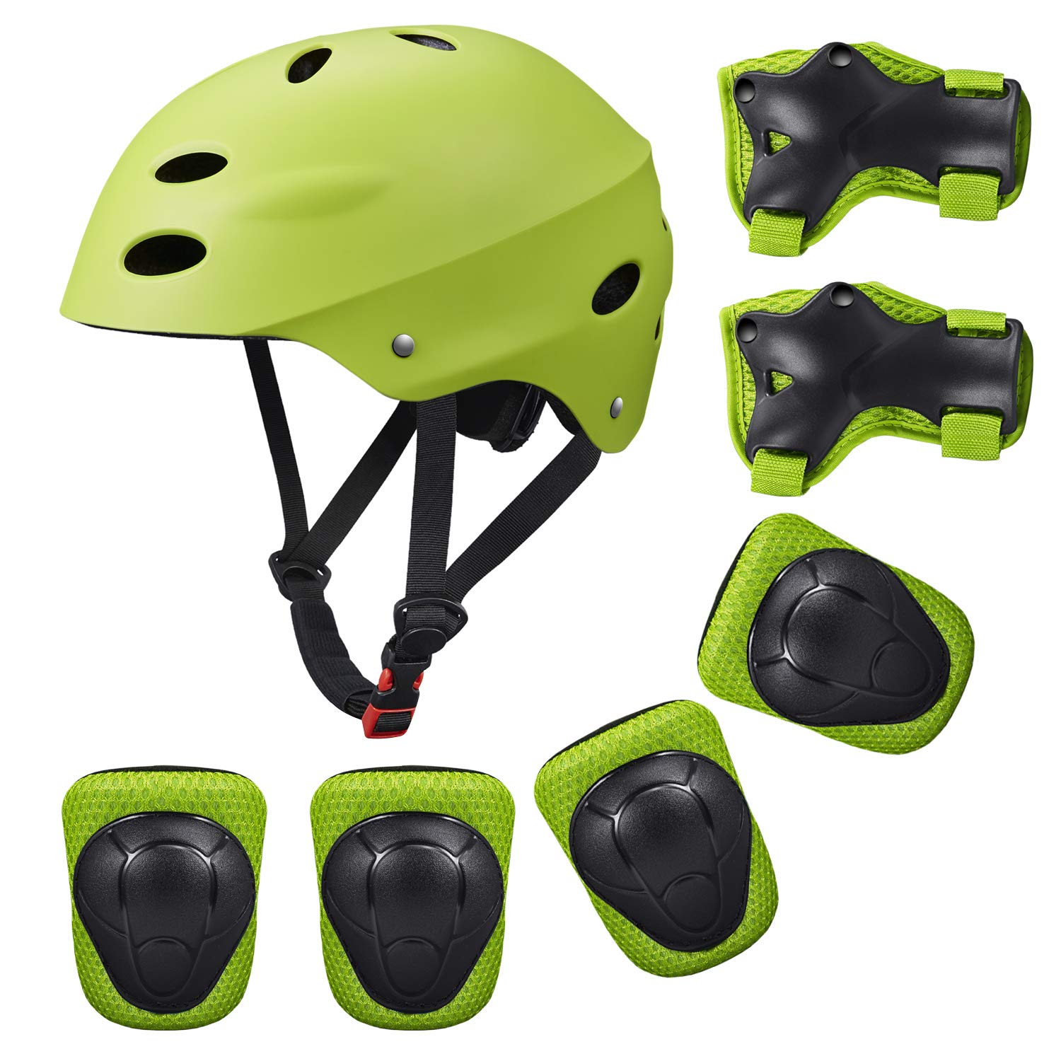 SKL Children's Scooter BMX Bike Helmet, Gel Knee, Elbow Pads and Green