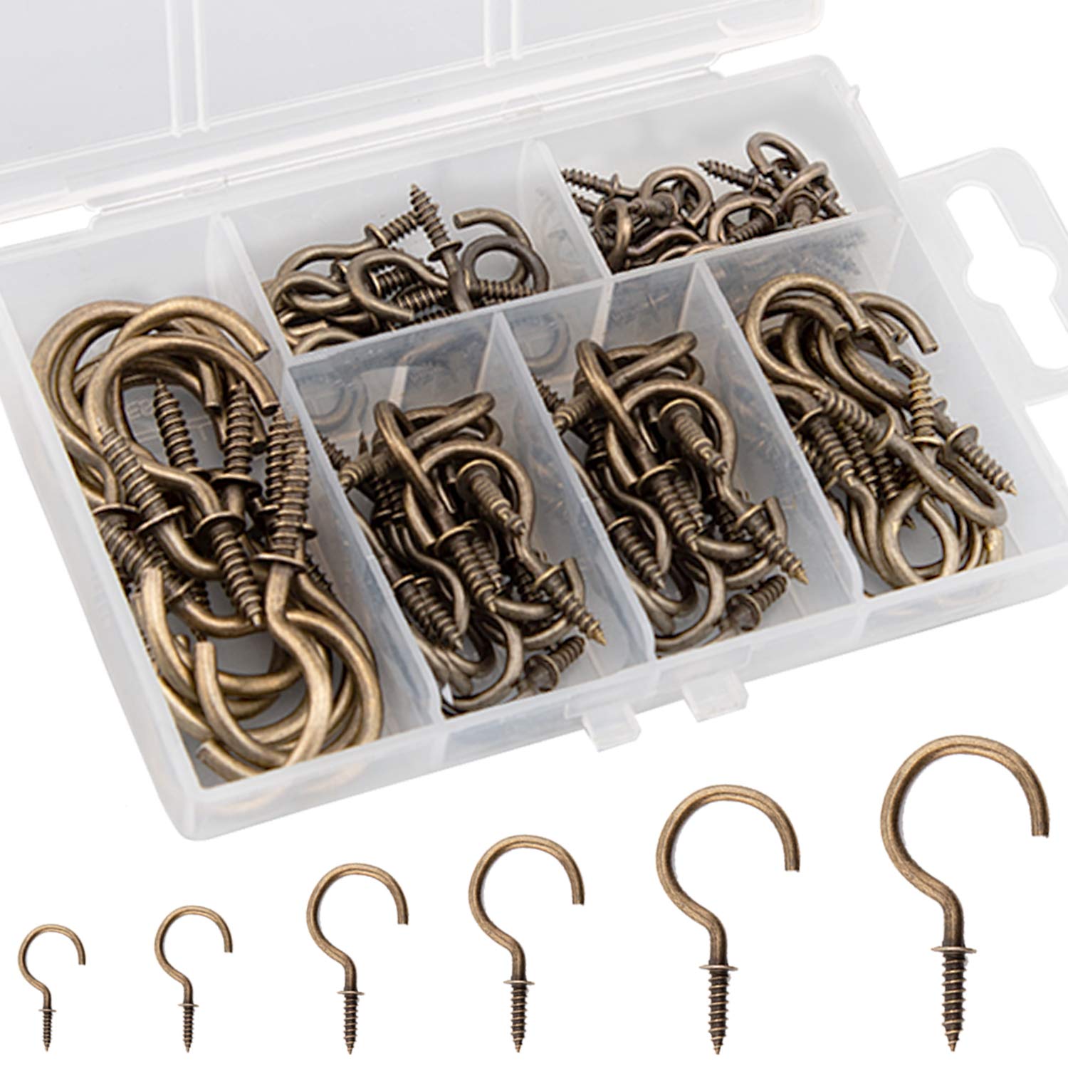 LUTER 120pcs Ceiling Hooks, 6 Sizes Screw-in Cup Hooks Bronze Vintage Screw Hooks for Indoor&Outdoor Uses, Tea Cup, Plant, Light Hanging Supplies (1/2in, 5/8in, 3/4in, 7/8in, 1in, 1-1 / 4in)