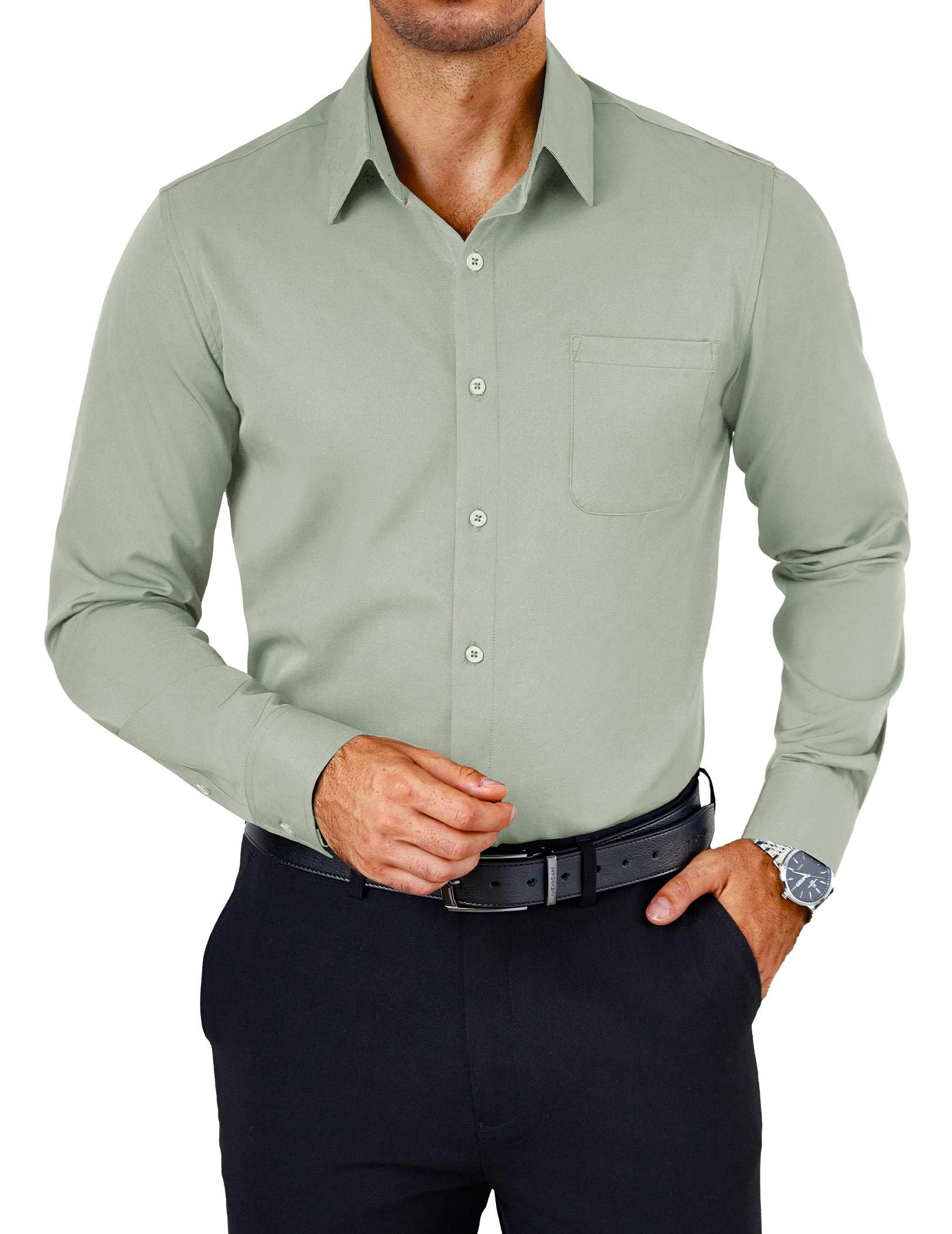 Photo 1 of COOFANDY Mens Dress Shirts Wrinkle Free Long Sleeve Button Down Shirt Formal Business Casual Shirts Light Green SMALL