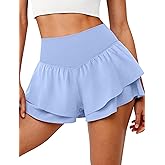 IWD Women's Flowy Running Shorts High Waisted Double Ruffle Butterfly Athletic Shorts 2 in 1 Tennis Shorts with Pockets