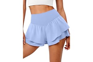 IWD Women's Flowy Athletic Shorts High Waisted Double Ruffle Butterfly Shorts 2 in 1 Running Tennis Shorts with Pockets