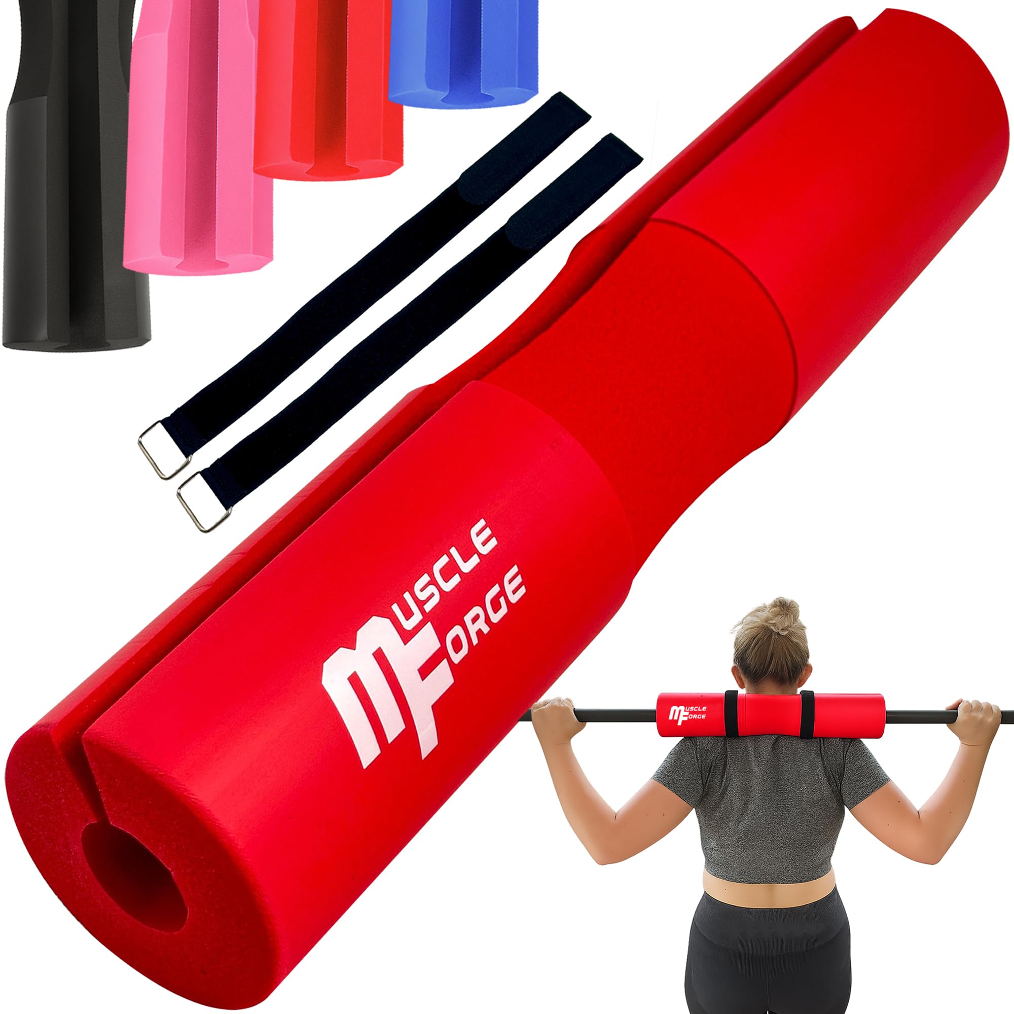 MuscleForge Barbell Pad Hip Thrust - Gym Barbell Pad Barbell Pad Hip Thrust Pad Barbell Squat Pad Barbell Cushion Pad 2 Straps EVA Foam - Extra Thick Foam Padding - Neck & Shoulder Support