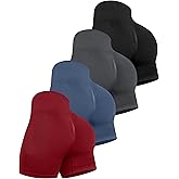 CHRLEISURE Women's 4 Packs Workout Gym Shorts, High Waisted Butt Lifting Scrunch Butt Seamless Booty Shorts