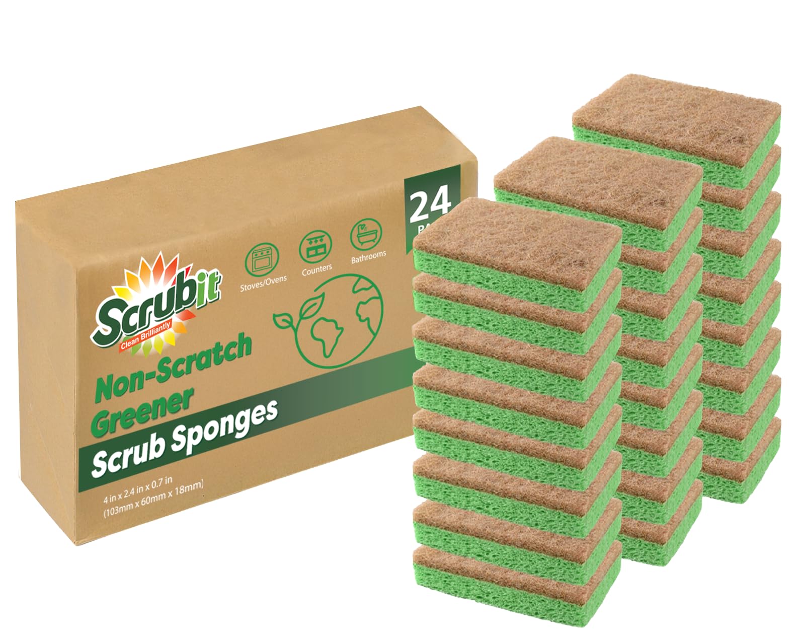 Photo 1 of SCRUBIT 24 Pack Natural Sponges - Biodegradable Compostable Cellulose and Coconut Natural Sponges for Dishes, Eco Friendly Non Toxic Kitchen Sponge