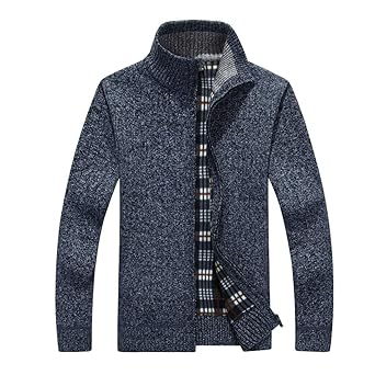 JEELINBORE Herren Strickjacke Herbst Winter Weste Zip Up Fleece Gefütterte Stehkragen Cardigan Strickpullover