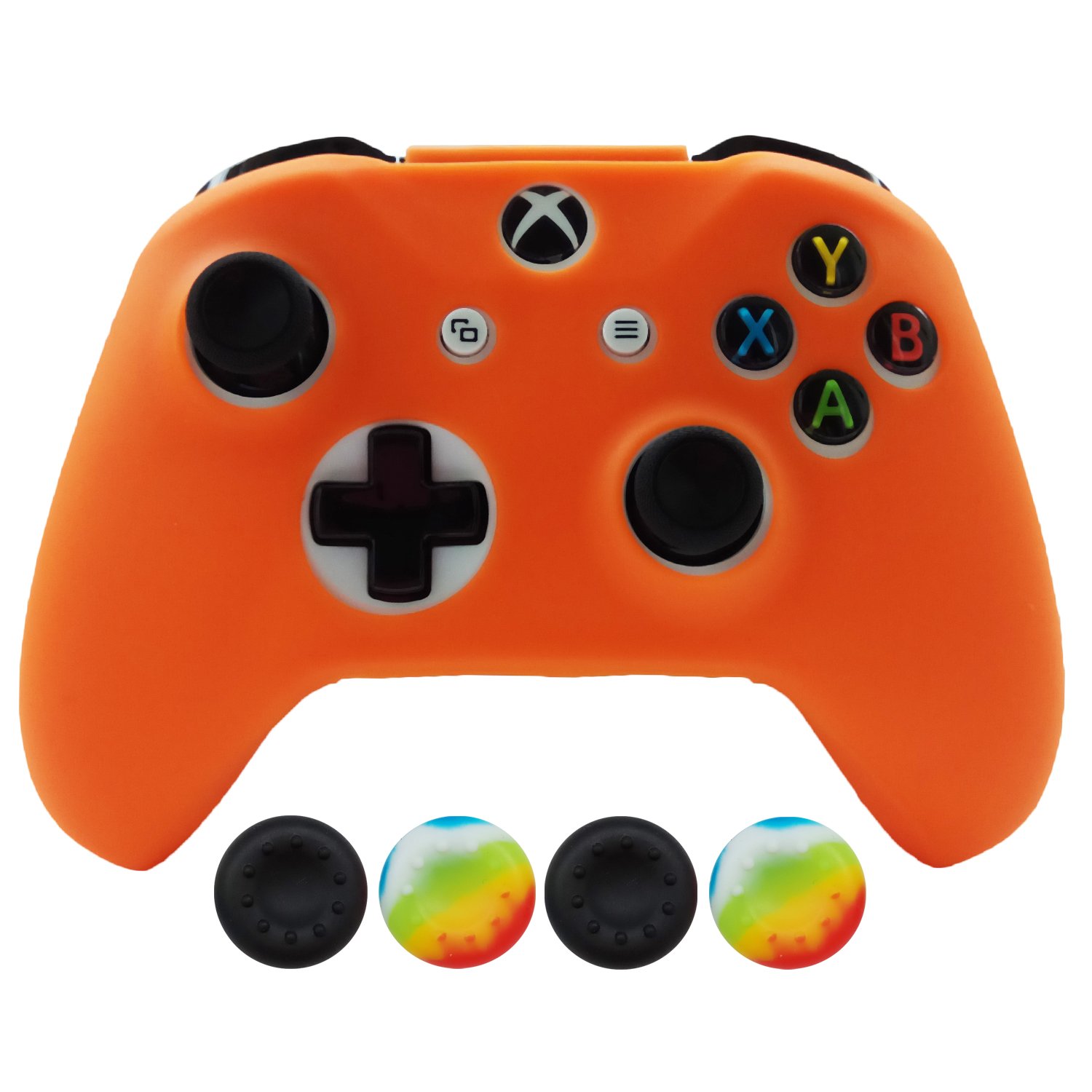 Hikfly Silicone Controller Cover Skin Protector Case Faceplates Kits for Xbox One X / One S /Slim Controller Video Games with 4pcs Thumb Grips Caps(Orange)